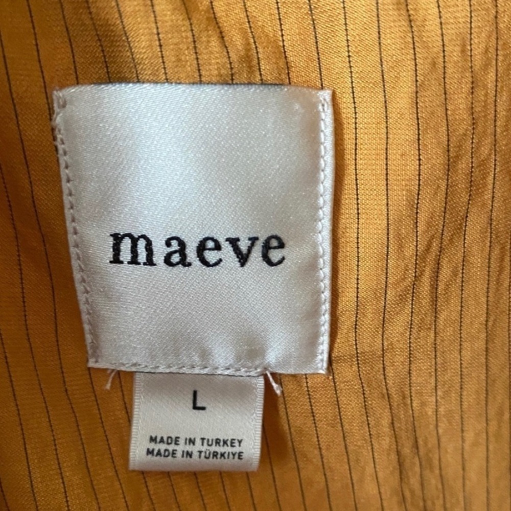 Anthropologie Maeve Long-Sleeved Piped Wrap Blouse Mustard Yellow Motif Size L - Picture 9 of 9